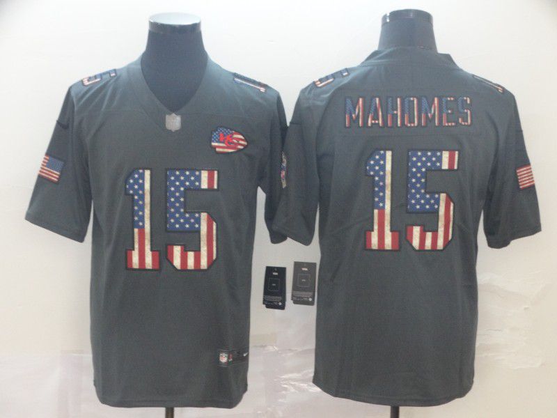 Men Kansas City Chiefs #15 Mahomes Carbon Black Retro USA flag Nike NFL Jerseys